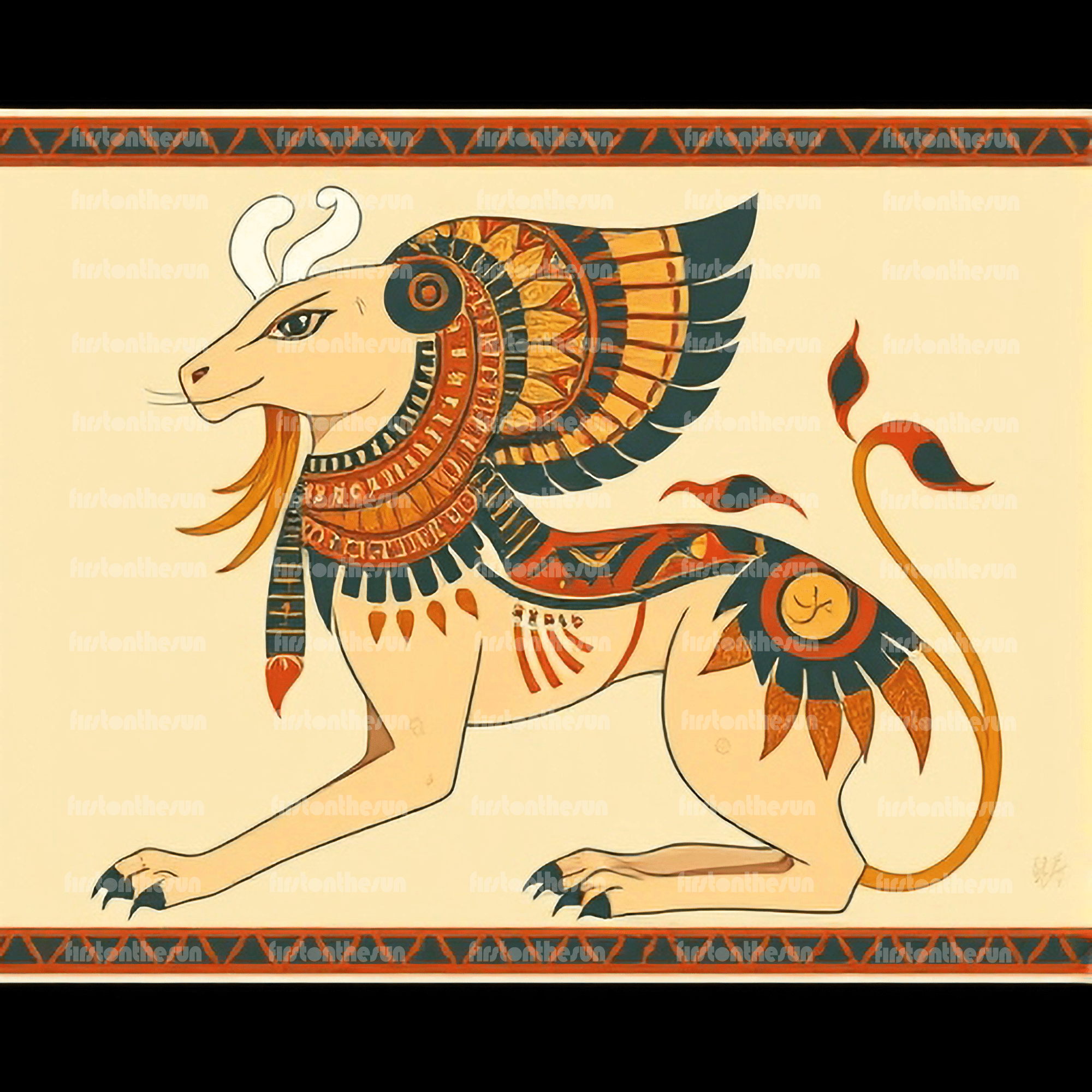 Abstrakte Zeichnung des Fabelwesen Sphinx. Es handelt sich um eine mythologische Kreatur.