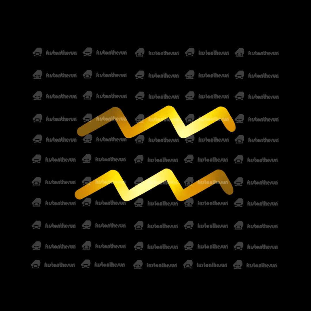 Das alchemistische Symbol des Sternzeichen Wassermann in Gold mit firstonthesun Wasserzeichen.