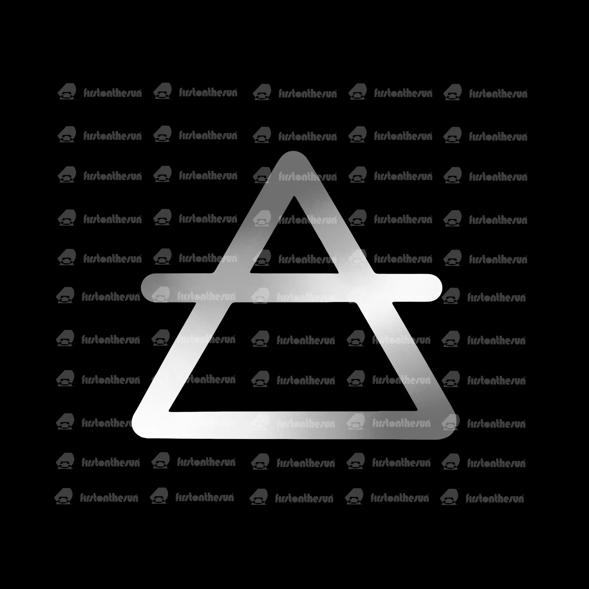 Das alchemistische Symbol des Element Luft in Silber mit firstonthesun Wasserzeichen. Dieses Symbol zeigt ein Dreieck mit Strich