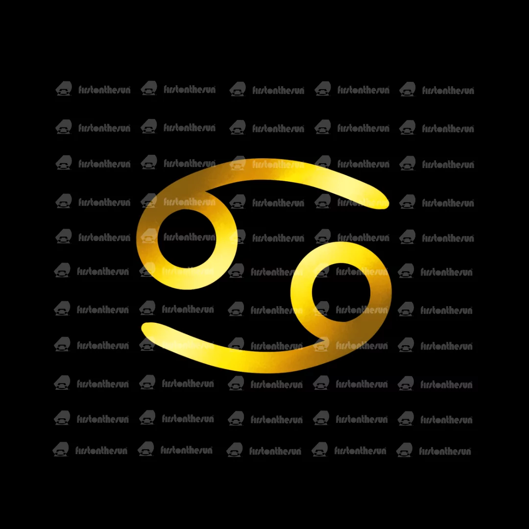 Das alchemistische & astrologische Symbol des Sternzeichen Krebs in Gold mit firstonthesun Wasserzeichen.