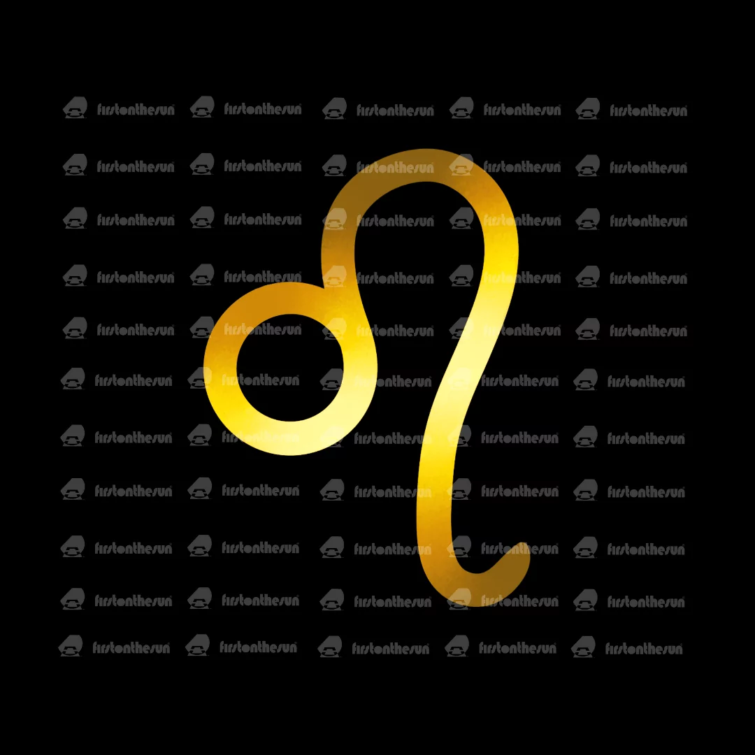 Das alchemistische Symbol des Sternzeichen Löwe in Gold mit firstonthesun Wasserzeichen.