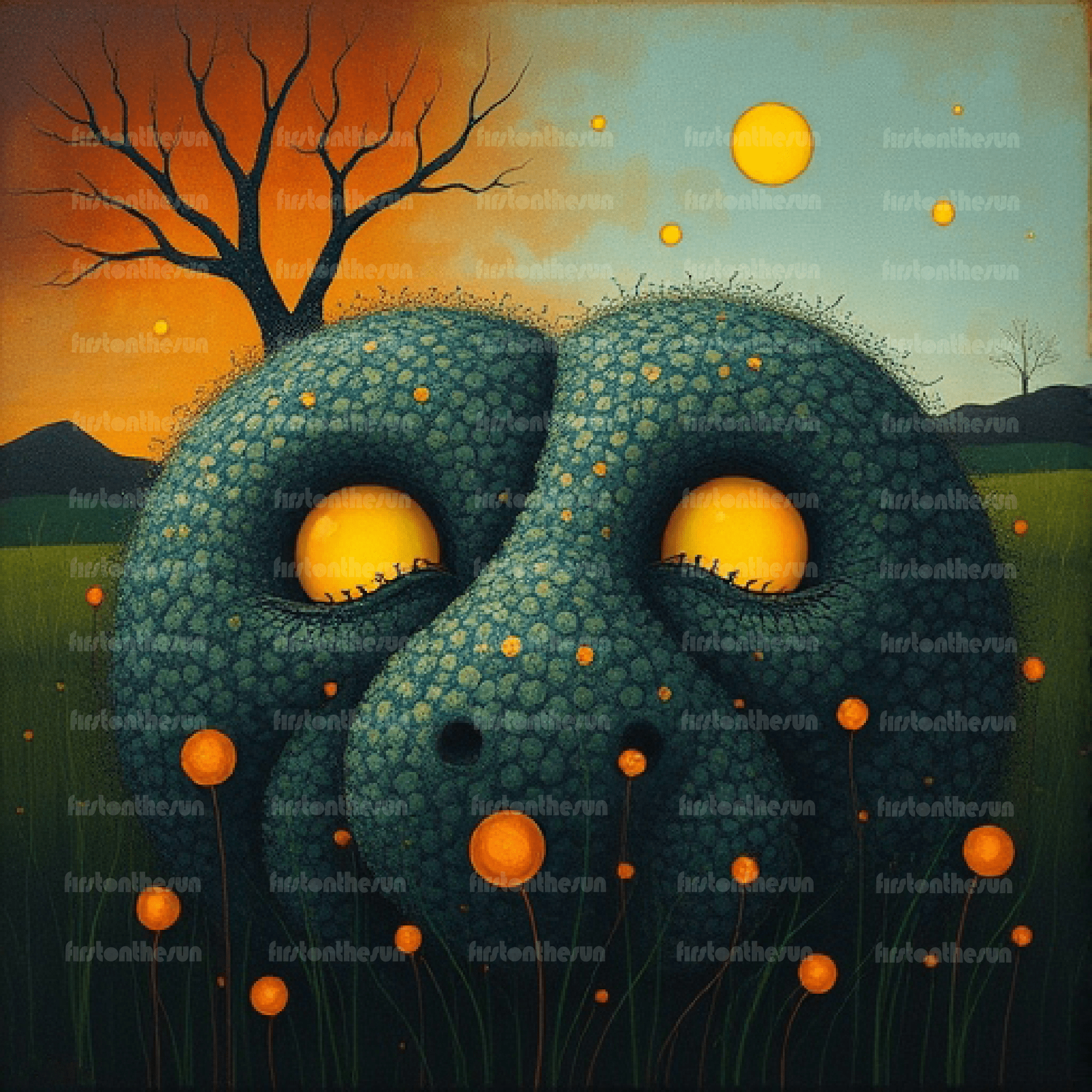 Abstrakte Zeichnung von Augen. Es handelt sich um eine mythologische Kreatur.