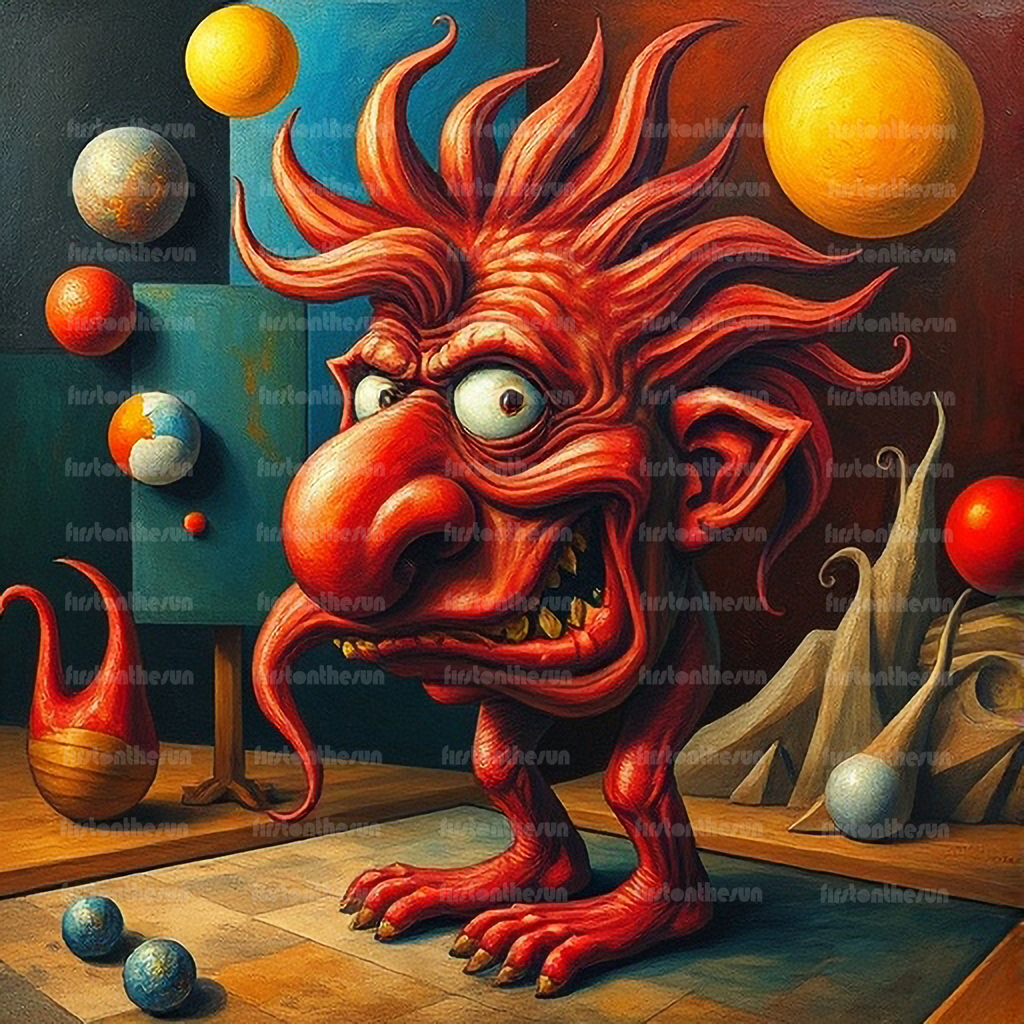 Abstrakte Zeichnung des Fabelwesen Oni. Es handelt sich um eine mythologische Kreatur.