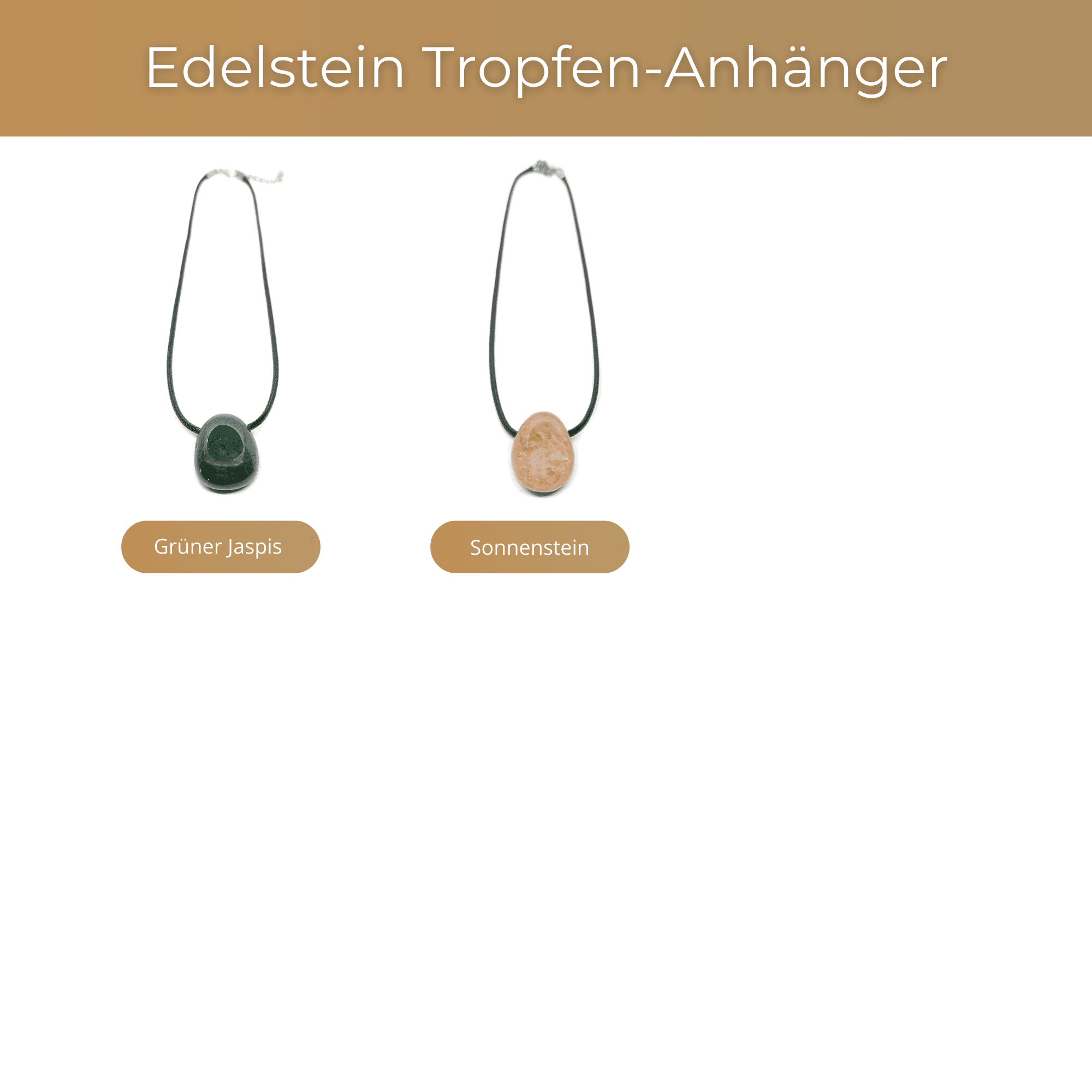 Grüner Jaspis & Sonnenstein Edelsteine in einer Übersicht für Teardrop-Anhänger.